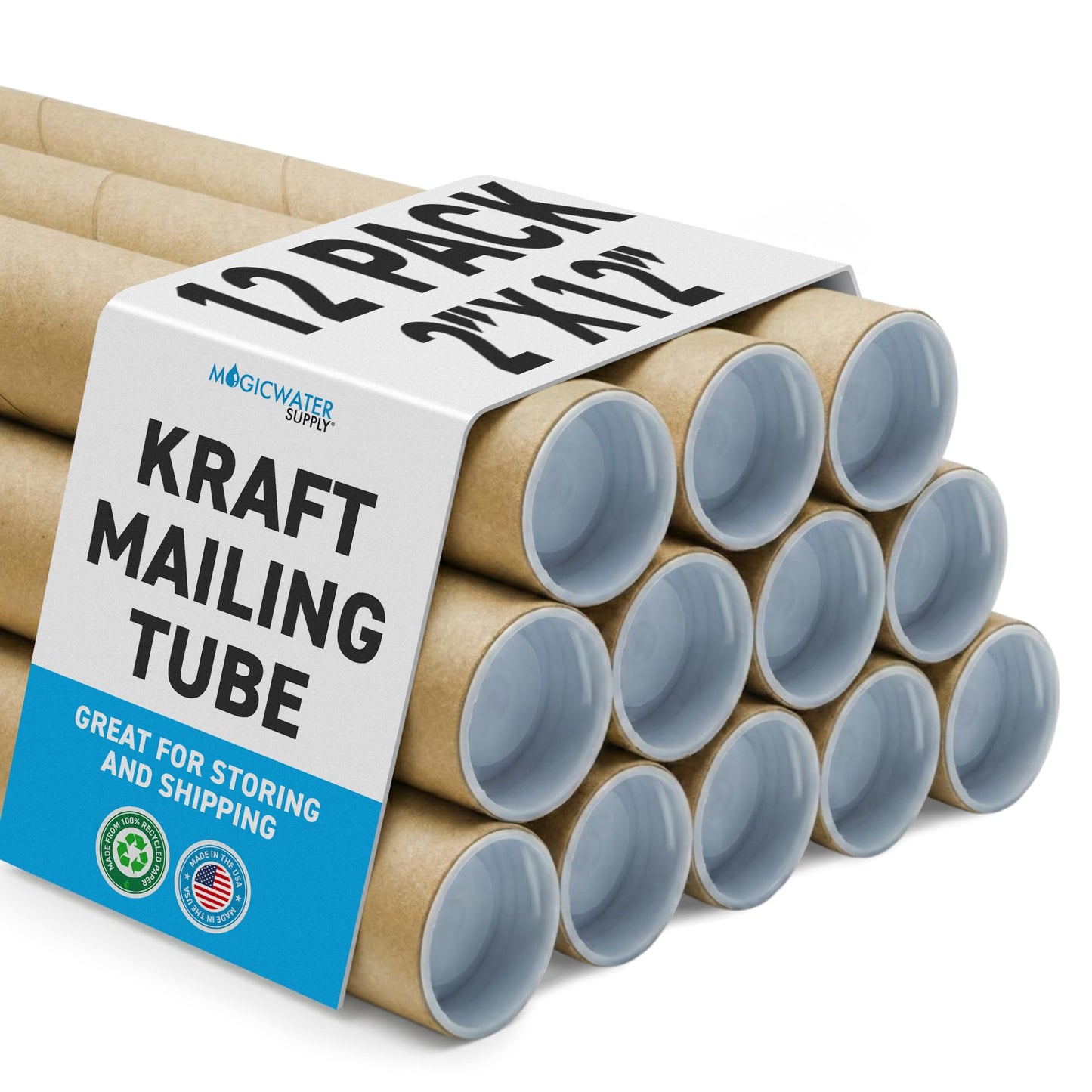 MagicWater Supply Mailing Tube - 2 in x 12 in - Kraft - 12 Pack - for Shipping and Storage of Posters, Arts, Crafts, and Documents