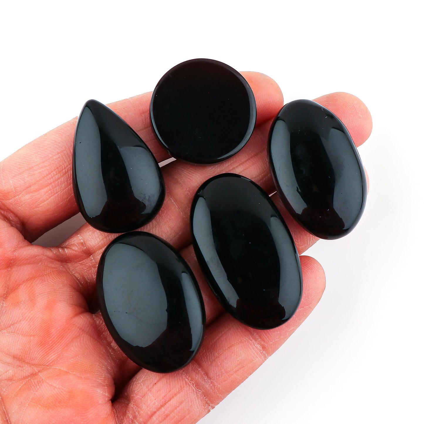 CRYSTALINES 5pcs, Genuine Black Onyx Gemstone, Bulk Flatback Cabochon Stone, Chakra Healing Crystal Lot, Wholesale Loose Supplies for DIY Jewelry Making, Wire Wrapping, Gem Collection