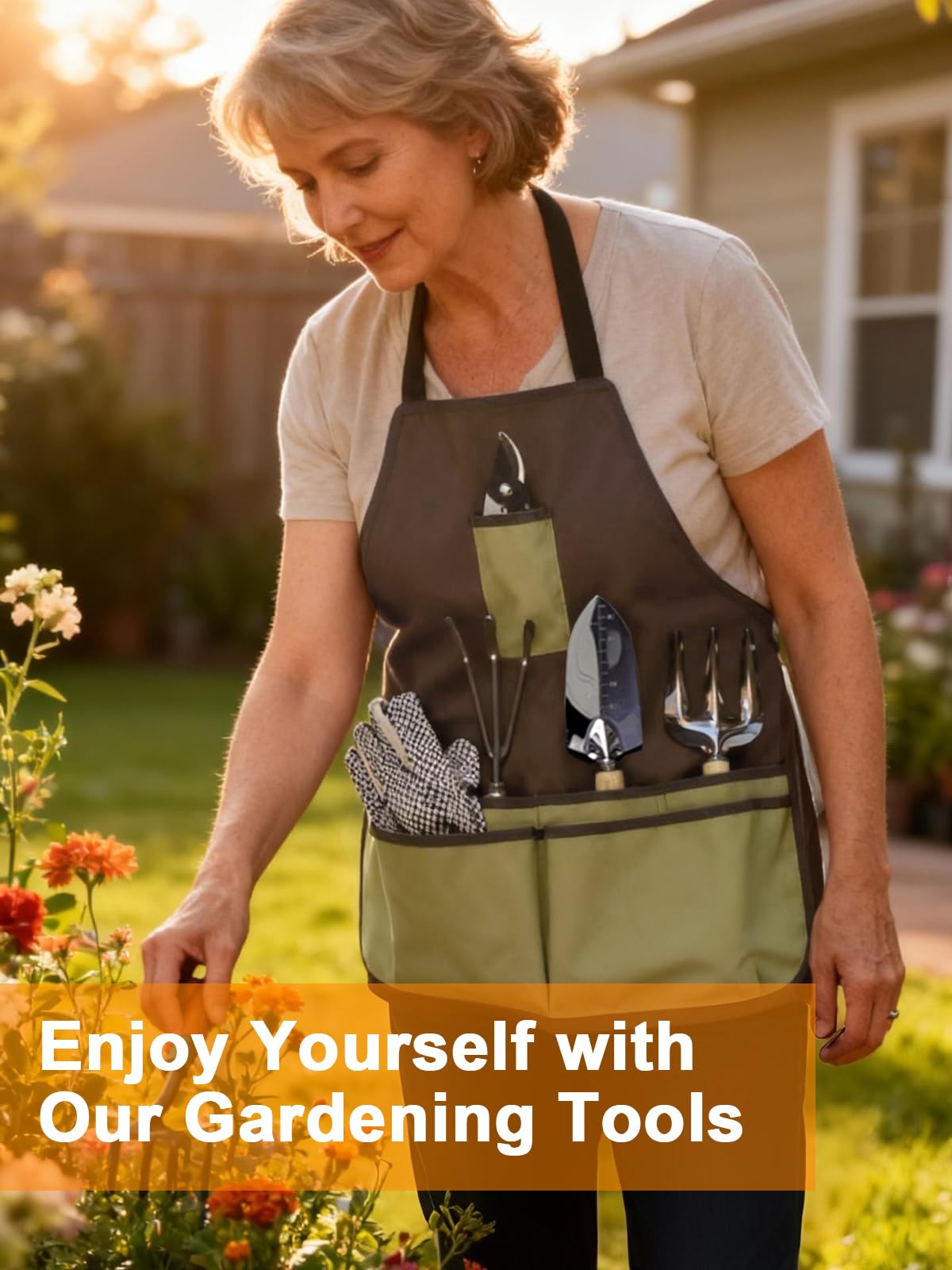 Garden Tools Set – 11-PCs Heavy Duty Gardening Kit, Stainless Steel Tools with Wooden Handles, Canvas Tote Bag, Gloves & Watering Can – Gardening Tools Gift for Women, Beginners, Patio & Backyard Use