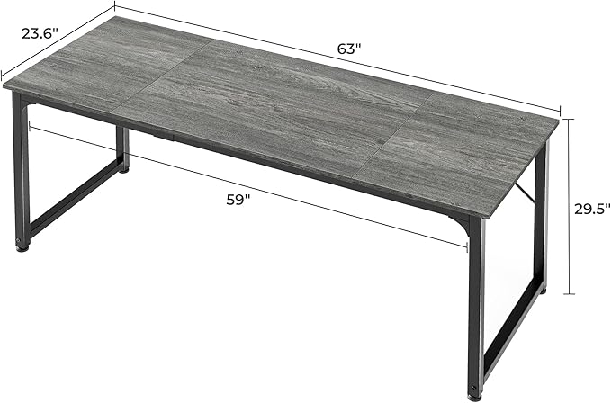 Huuger Computer Gaming Desk, 63 Inch Office Desk with Storage, Writing Work Surface for Home Office, Study, Modern Simple Style, Large Legroom, Metal Frame, Grey