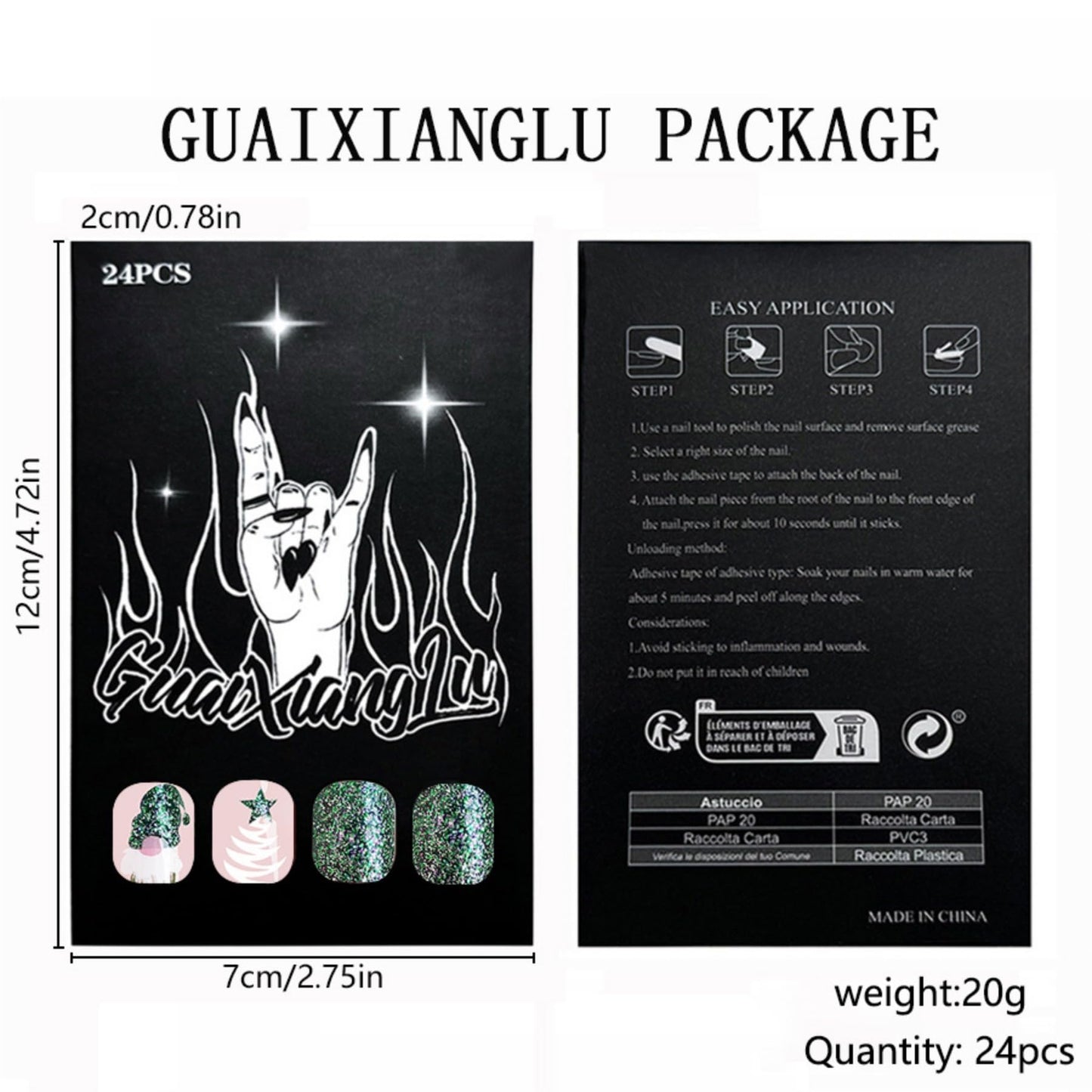 Christmas Green Press on Nails Medium Square Fake Nails with Santa Claus Dwarf Design Glossy False Nails Cute Christmas Nails Acrylic Nails Full Cover Glue on Nails Stick on Nails for Women 24Pcs