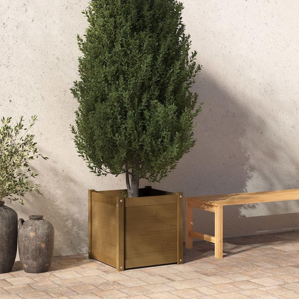 MBDRKVGF Square Garden Planter Box, 19.7-inch Solid Pinewood Outdoor Planting Pot for Flowers, Herbs, Vegetables, Weather-Resistant Decorative Patio Bed