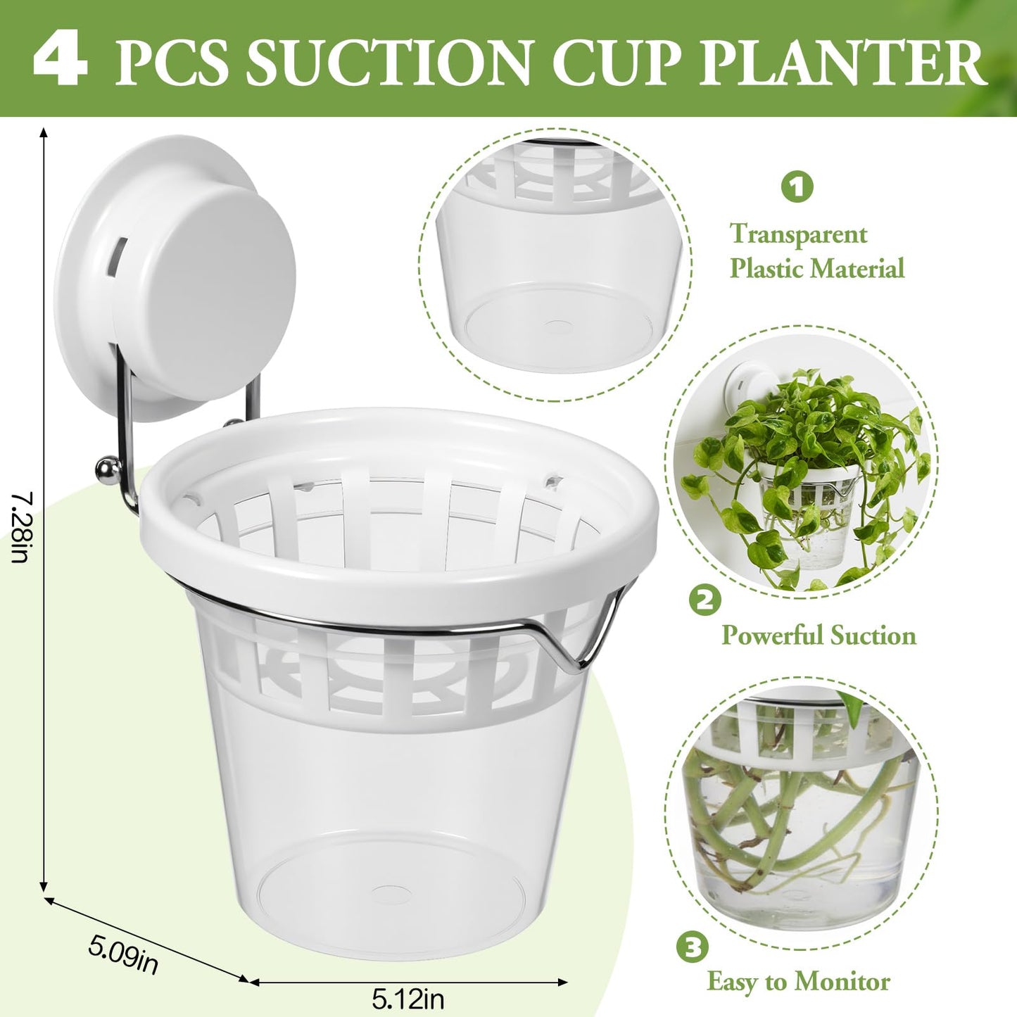 Teecyhooo 4 Set Window Propagation Stations Plastic Wall Hanging Planter with Suction Cups Clear Self Watering Window Mounted Plant Pots for Indoor Plants Bathroom Living Room Office Decor Gift
