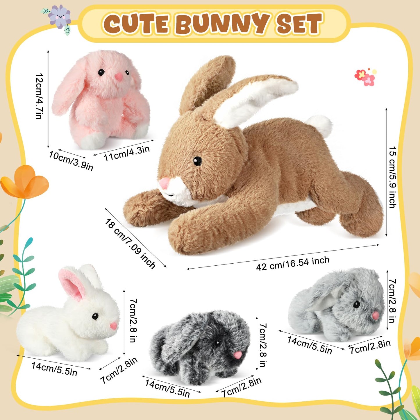 Syhood 5 Pieces Bunny Stuffed Animals Plush Set Easter Gifts Mommy Bunny Plush Doll with 4 Babies Cute Fluffy Rabbits in Mommy Stuffed Rabbit for Huggable Sleeping Holiday Birthday