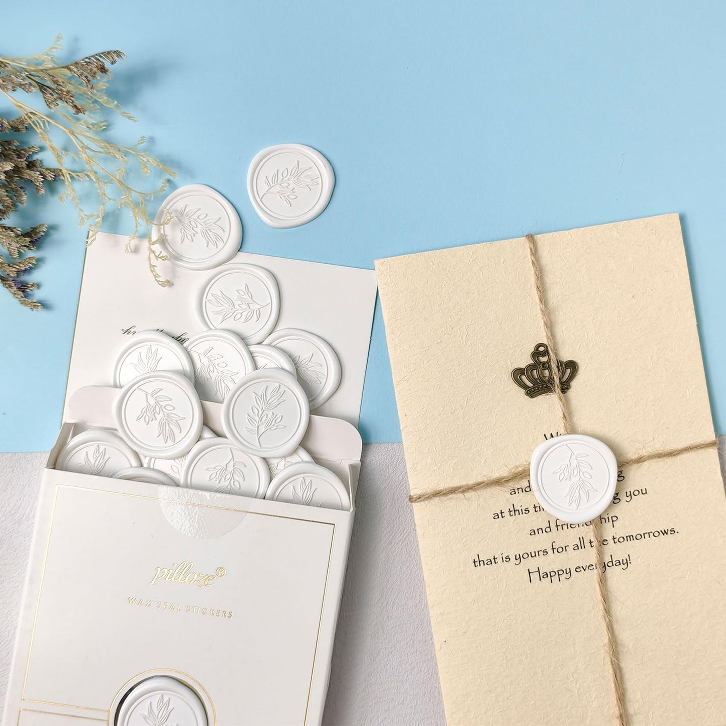 Pilloze 50Pcs White Self-Adhesive Wax Seal Stickers - Wax Seal Perfect for Wedding Invitation or Envelope Good Adhesion and Easy to Use, Wedding Invitation Accessories