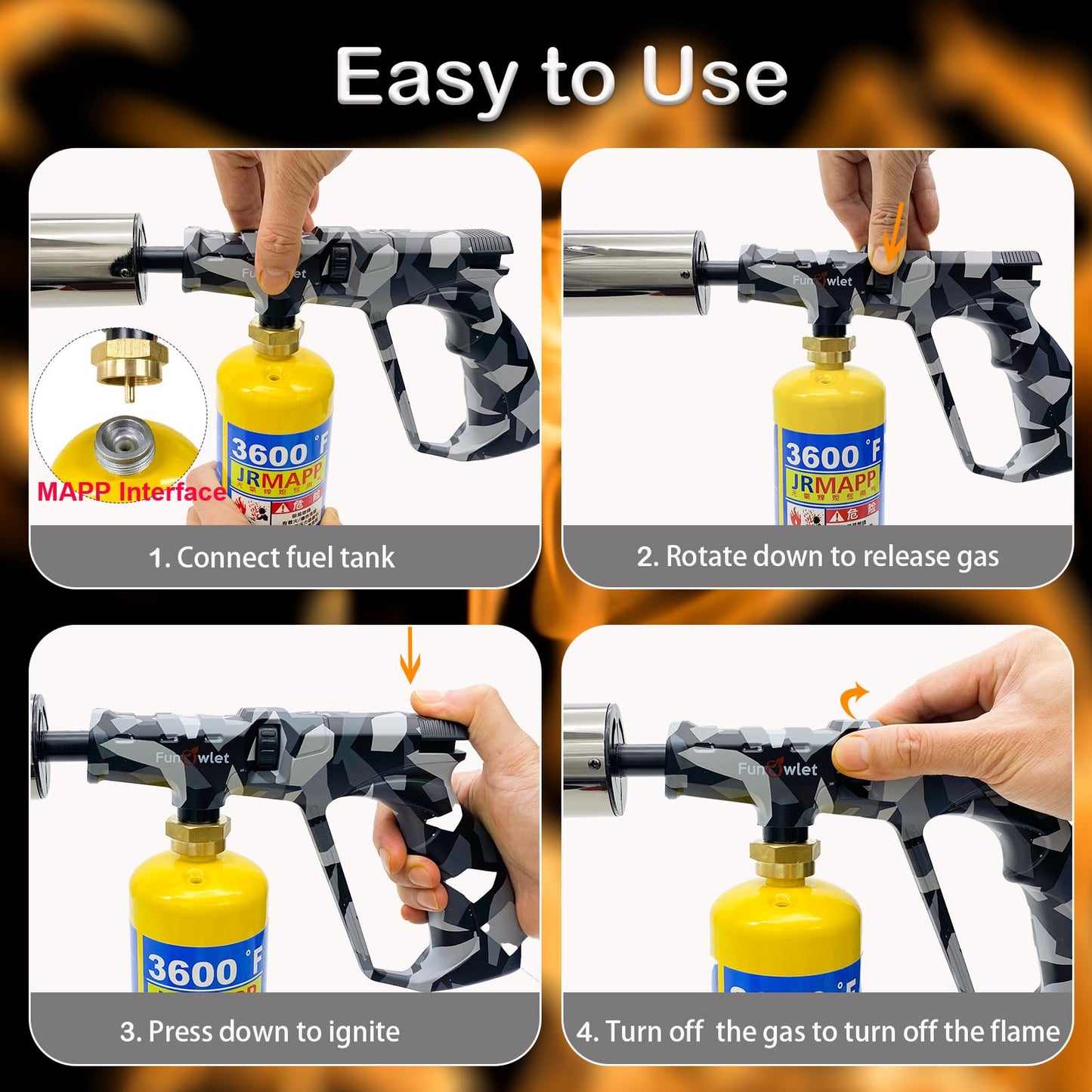 Powerful Cooking Propane Torch Lighter - Culinary Kitchen Torch, Sous Vide, Charcoal Lighters Campfire Starter, Flame Thrower Fire Grill Gun for Searing Steak, Creme Brulee, BBQ(Tank Not Included)