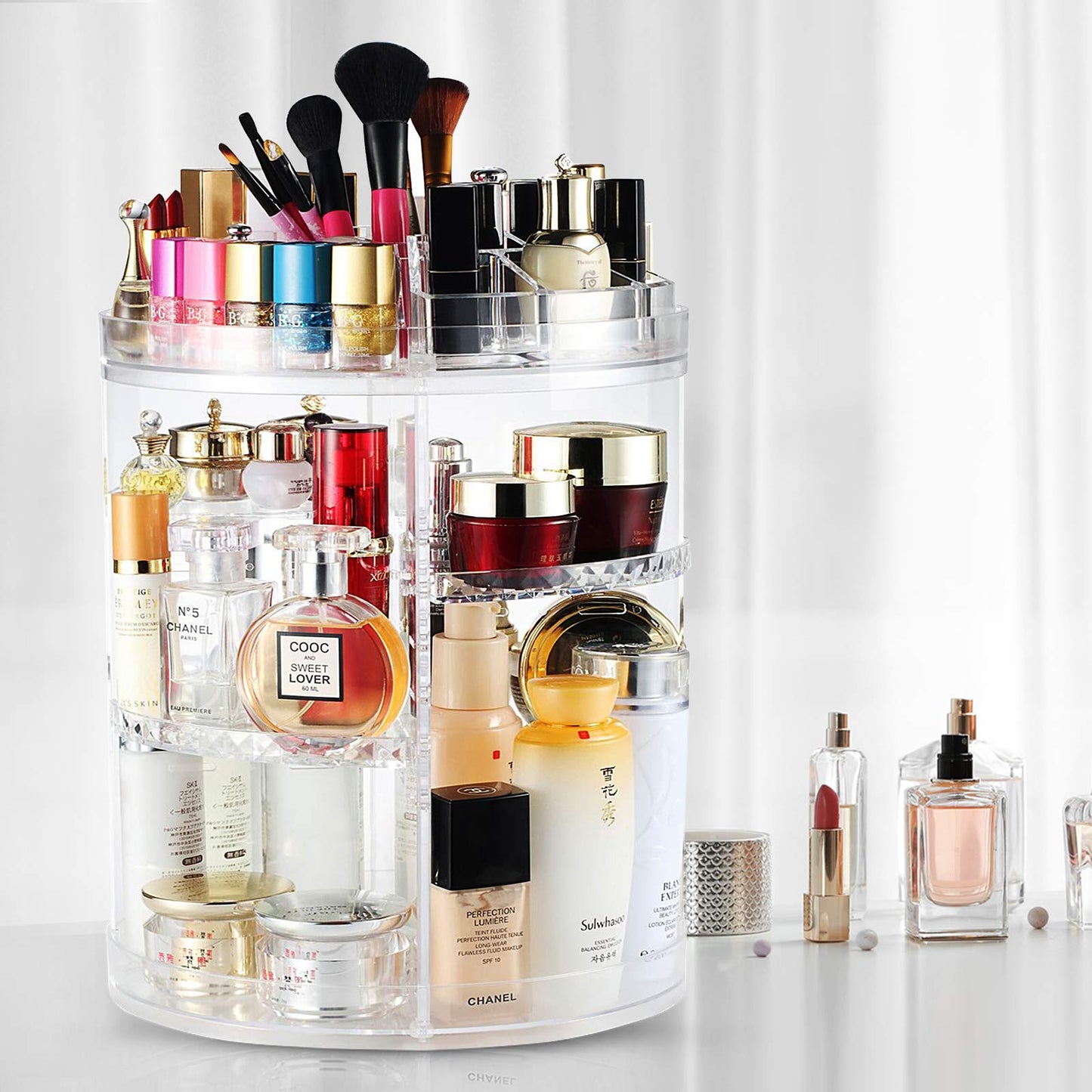 Boxalls Makeup Organizer Rotating, 8-Layer Large Capacity Cosmetics Organizer, 360 Adjustable Skincare Spinning Stand, Clear Makeup Carousel for Vanity, Countertop -Plus Size