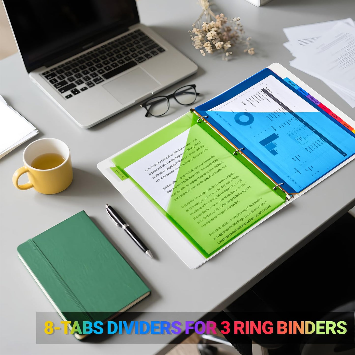8-Tab Dividers for 3-Ring Binders, 48 Counts 3 Holes Index Dividers with 2 Pockets, Insertable 8 Tabs Binder Divider for 1/2''/1''/2''/3'' inch Binders, 8 Colors (6)