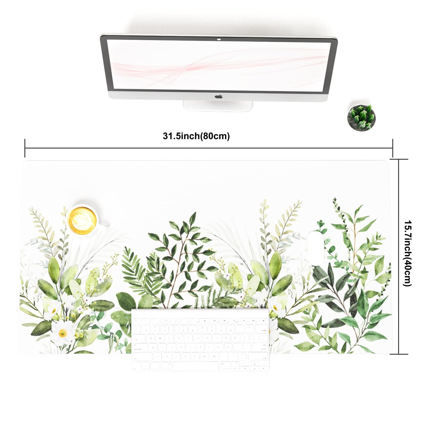 Colorful Star Large Mouse Pad, Green Leaves Waterproof Office Desk Mat, Non-Slip Computer Gaming Mouse Pad, XXL PC Laptop Protector Pads, PU Leather Desk Writing Pads for Office Home, 31.5" x 15.7"