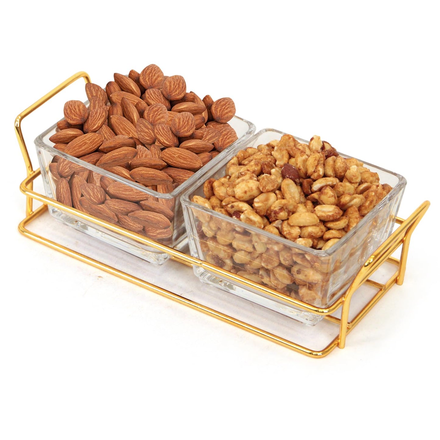 Easter Nuts gift Basket Luxurious and Elegant 2 Sectional Premium Reusable Glass Tray, Perfect Holiday Food Gift Basket