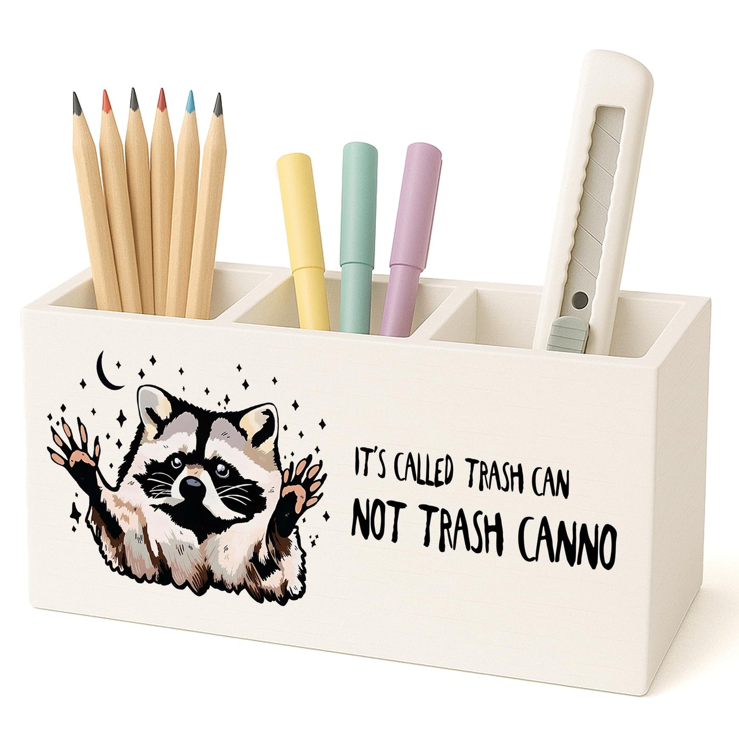 FISWAFY Funny Raccoon Pen Pencil Holder for Desk, Office Work Humor Gifts, It's Called Trash Can Not Trash Cannot Sarcastic Makeup Brush Toothbrush Holder for Vanity Bathroom