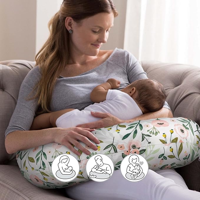 Boppy Original Nursing Pillow, Pink Garden, Ergonomic Nursing Essentials for Bottle and Breastfeeding, Firm Fiber Fill, with Removable Pillow Cover
