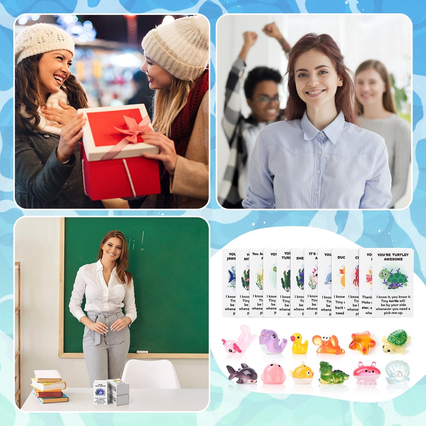 Halloscume 60 Sets Employee Appreciation Gift Box Bulk Mini Resin Sea Ocean Animals Breathing Gift Bulk Emotional Support Positive Box for Staff Coworkers Team Mental Health Care