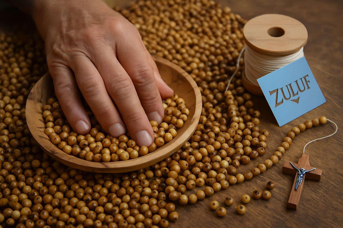 ZULUF 10mm Olive Wood Mala Beads Bulk (1000pcs) Cuentas para Hacer Rosarios Católicos Wooden Craft Beads for Jewelry Making Rosaries & Bracelets Holy Land Bethlehem with Certificate BEAD045