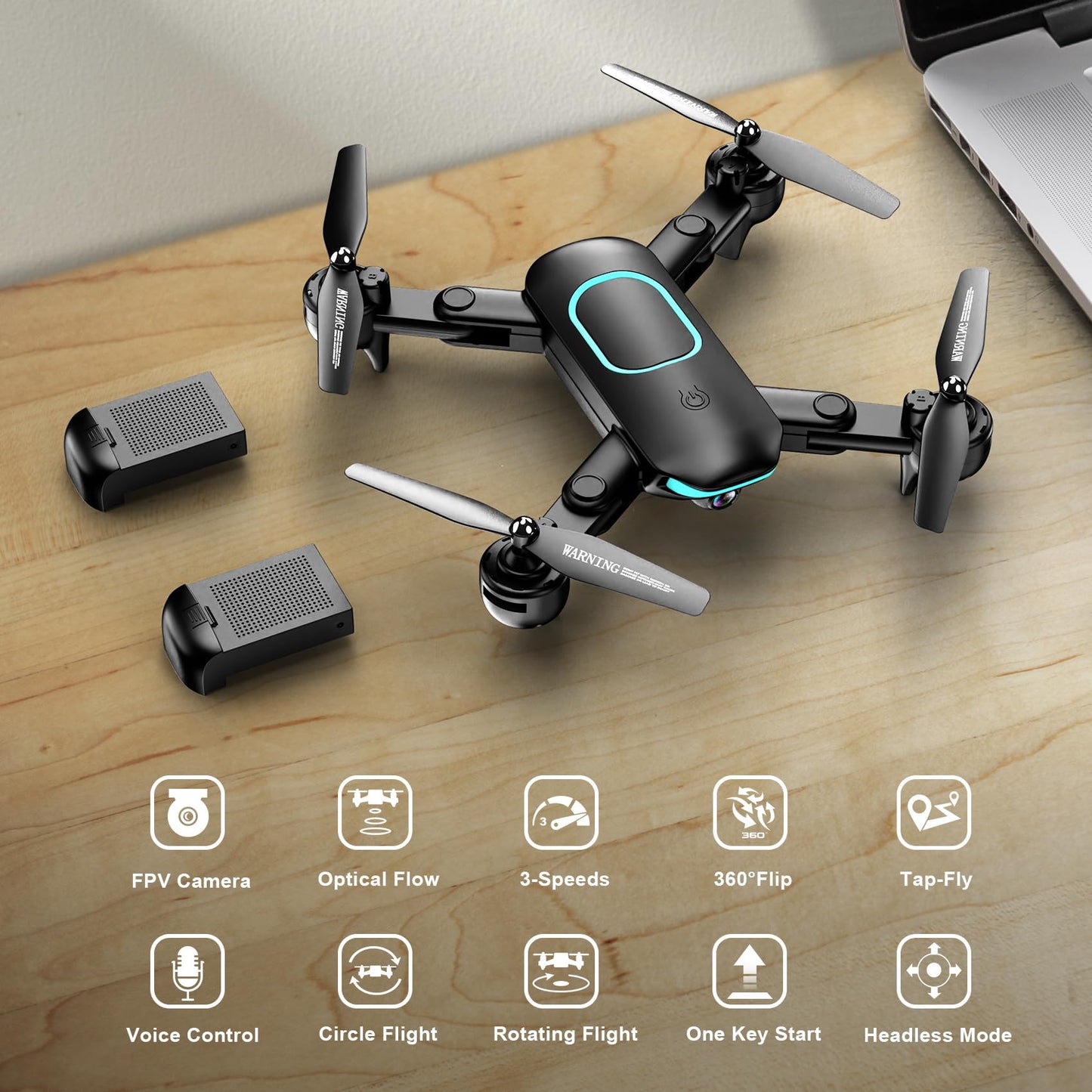 Drone with 1080P Camera, Foldable Drone for Beginners with Light, Upgrade Altitude Hold, Gesture Selfie, Waypoint Fly, 3D Flip, 3 Speed Mode, Circle Fly, One Key Start
