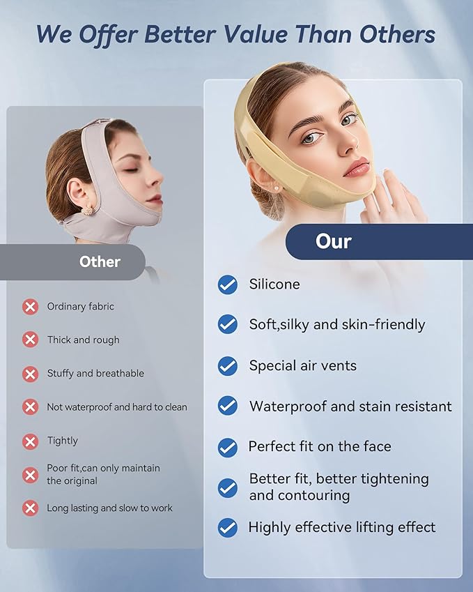 Reusable V Line Silicone Face Strap, Soft Silicone Chin Strap for Women 23-27 Inches (Nude)
