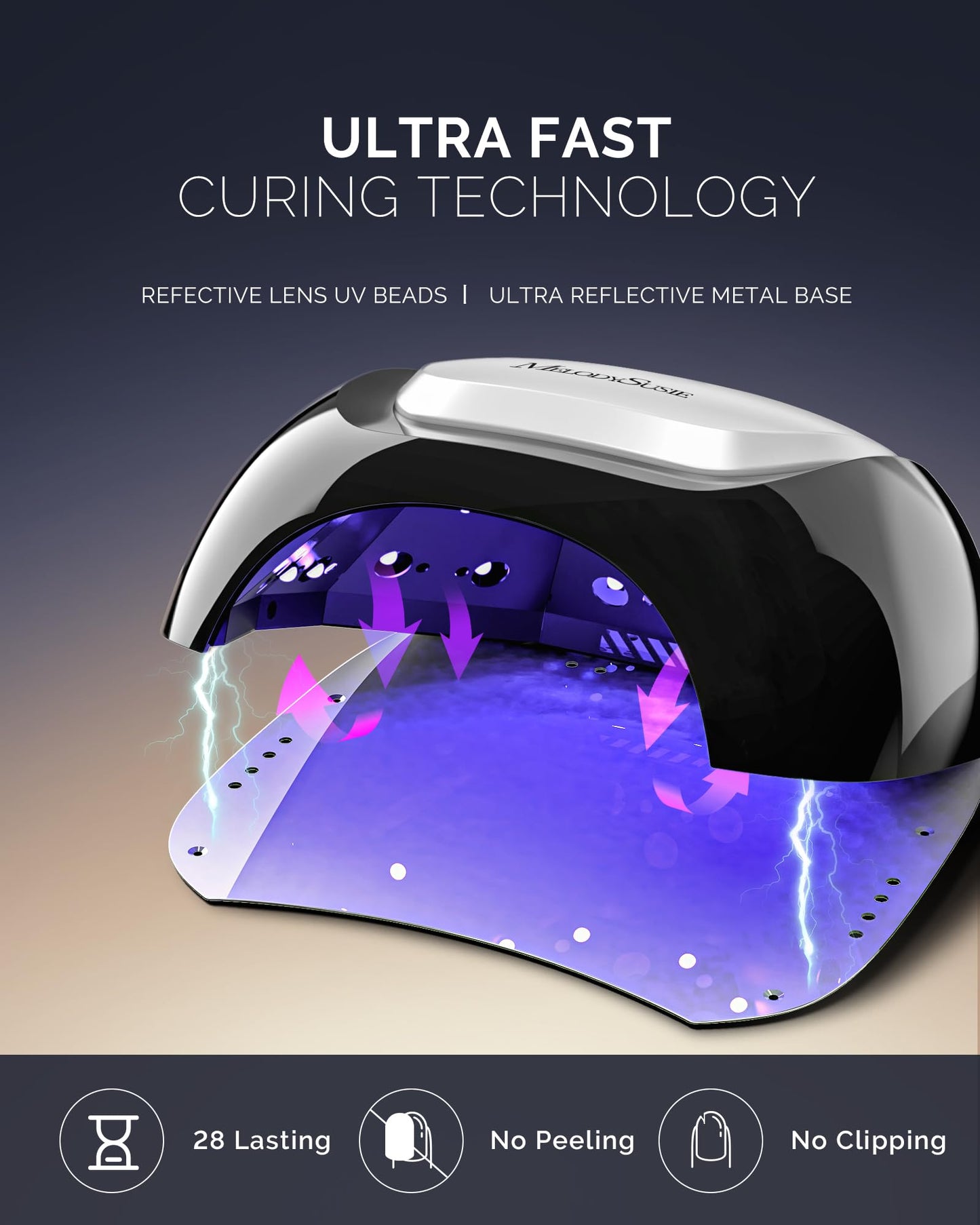 MelodySusie Professional Metal Base UV Nail Lamp, S-Pro27T Fast Curing Nail Dryer with 3 Timers & Smart Sensor for Salon Cures All Gels, Especially Hard, Extension, Acrylic & Chrome Gel Polishes