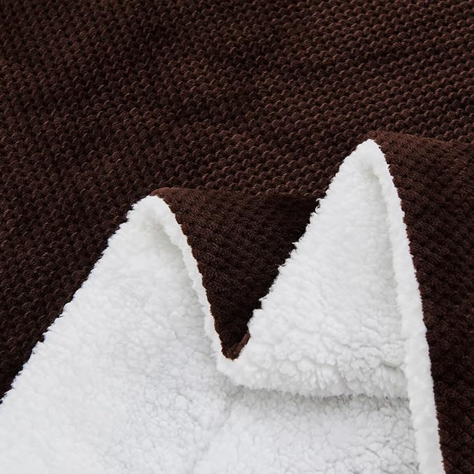 SOCHOW Waffle Sherpa Fleece Throw Blanket, Super Soft Fuzzy Warm, Lightweight Fluffy Reversible Plush Blanket for Bed Sofa Couch, 60 x 80 Inches Brown