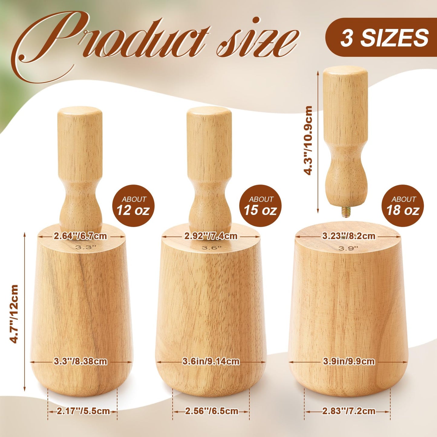 Colingmill 3 Sizes Wood Molds for Pottery 12oz, 15oz, 18oz with Removable Handle Wood Shaping Tool for DIY(Narrow-mouthed)