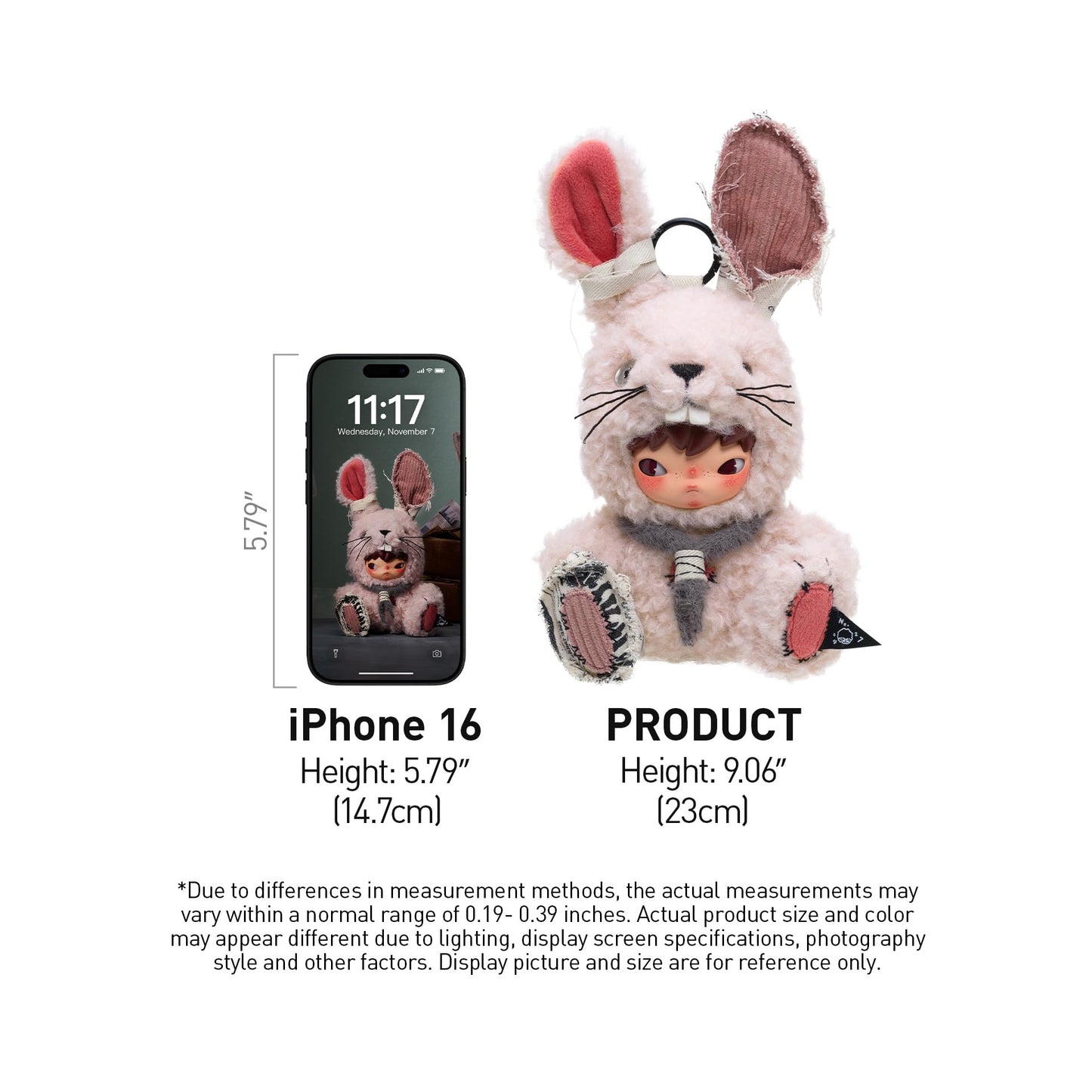 POP MART Hirono Little Hare Plush Doll Pendant, Hirono with Bunny Costume, Stuffed Animals, Stuffed Toy, Holiday Birthday Gift for Kids Adults
