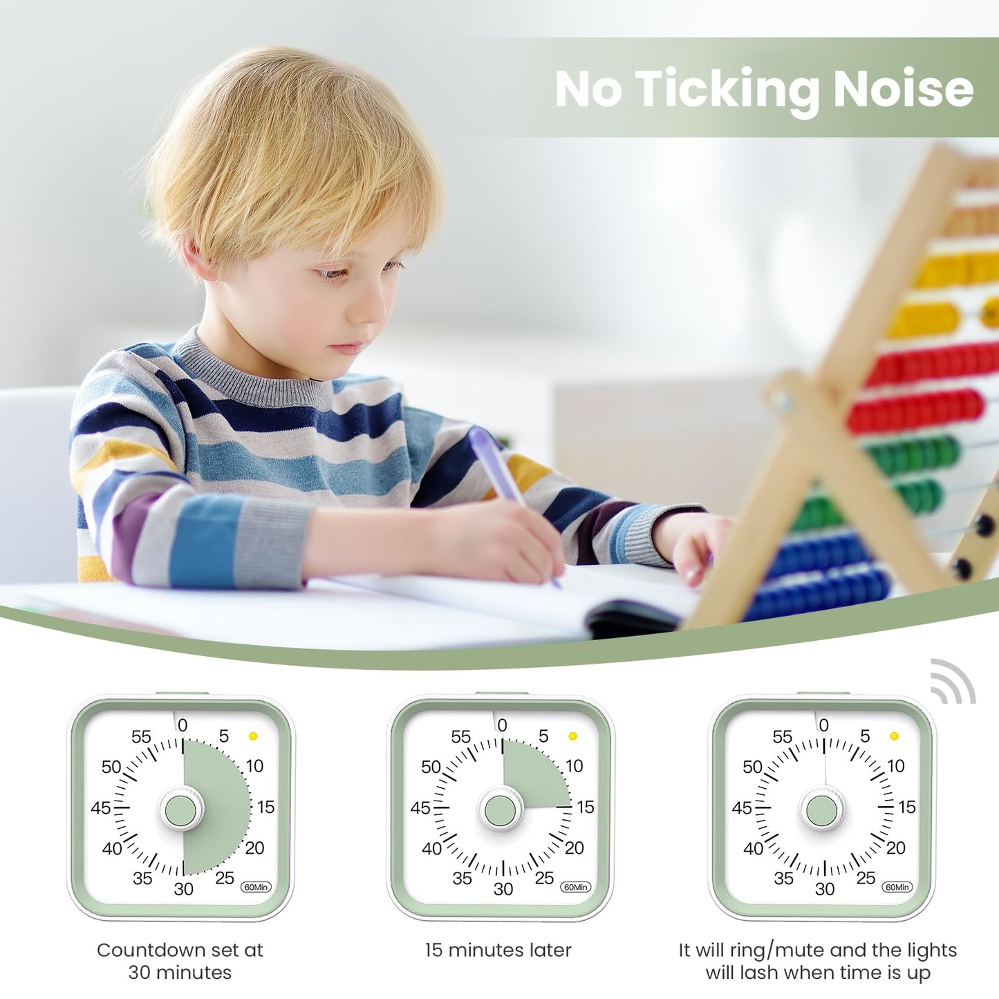 InfPokid Visual Timer for Kids with Pause Function, 60 Minute Countdown Timer for Kids Desk Study, Teaching, Kitchen Cooking, Office Meetings, Time Management for ADHD (White)
