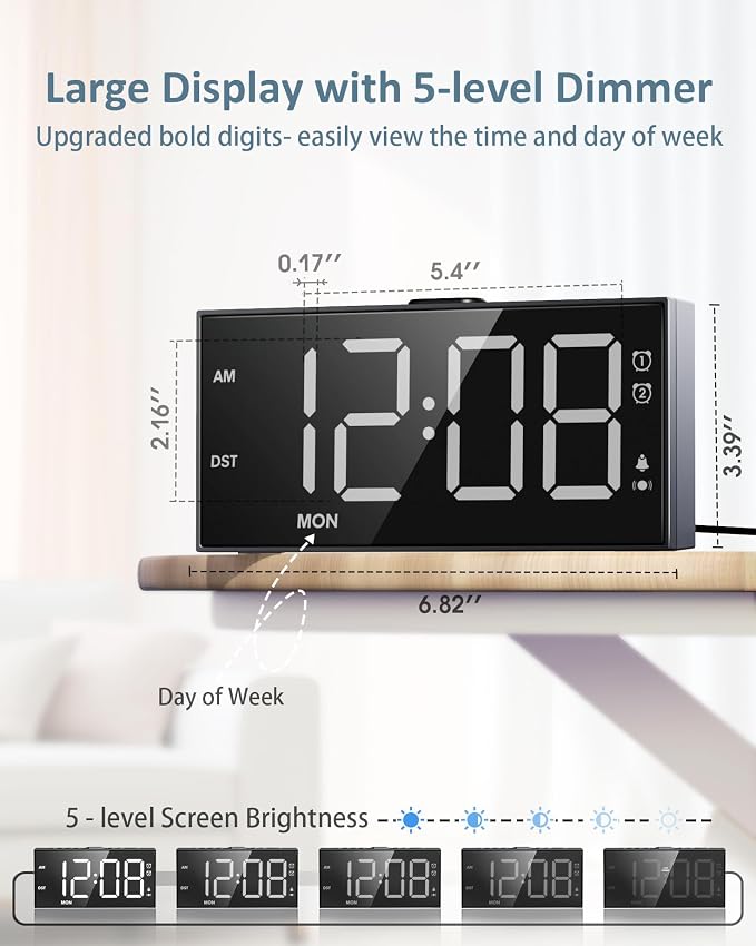 Vibrating Alarm Clock with Bed Shaker for Heavy Sleepers, 3-level Vibration