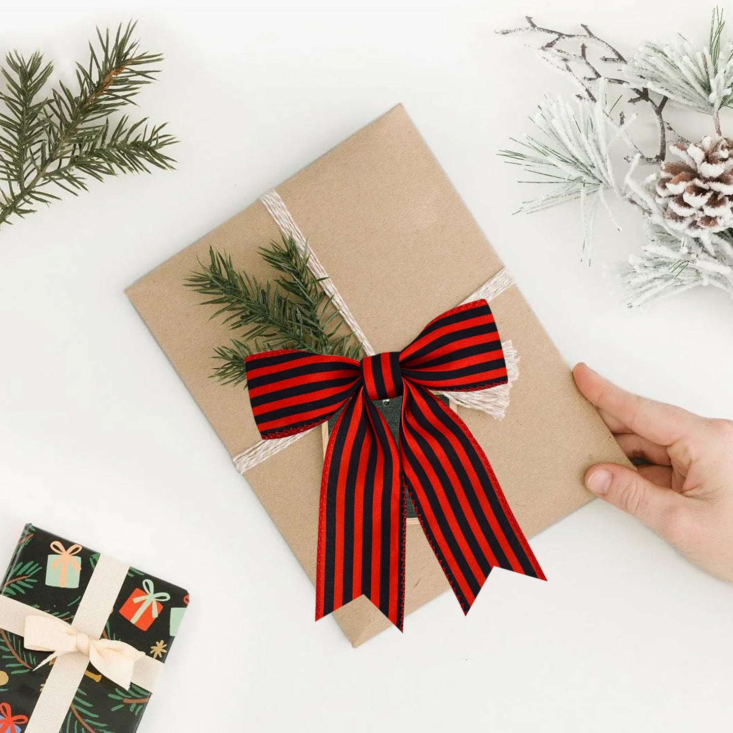 TONIFUL 2 Rolls-2 Inch Red and Black Striped Wired Ribbon,Red and Black Stripe Wired Ribbon for Gift Wrapping, Indoor, Bows Making, Wedding Birthday Party Decoration (6yds/roll)