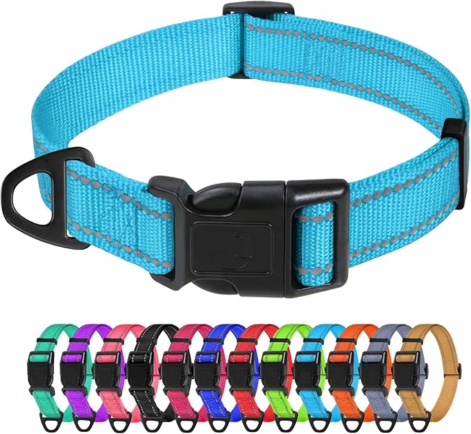 TagME Large Dog Collar, Reflective Nylon Collar, Khaki, 1.0" Width