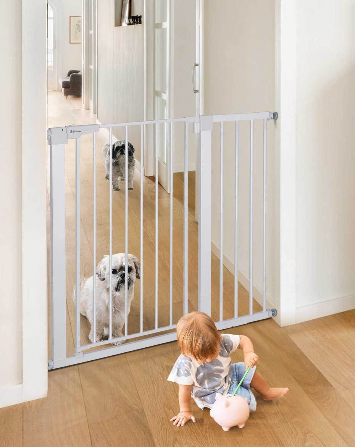 COMOMY 30" Tall Baby Gate for Stairs Doorways, Fits 29.5" to 51.6" Openings