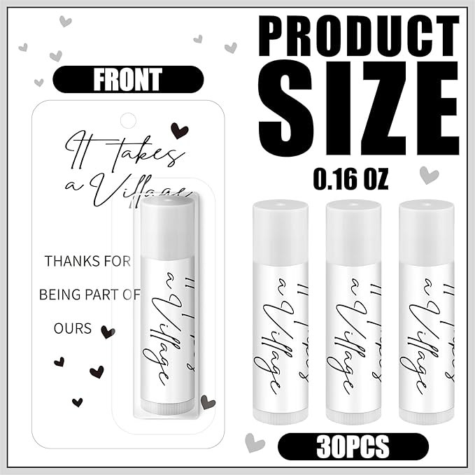 30 Pack Christmas Employee Appreciation Gift Lip Balms Bulk Staff Teacher Team Volunteer Thank You Gift Thanksgiving Christmas Appreciation Party Favor for Women Men(It Takes A Village,White)