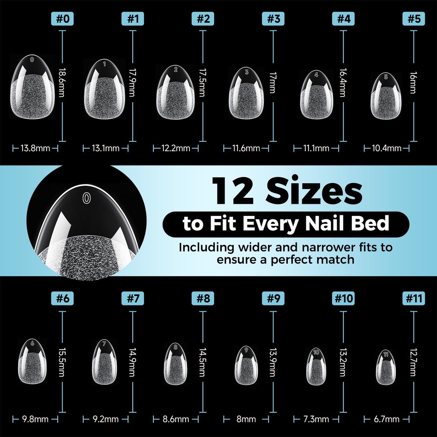 Luckyfairy Extra Short Almond Nail Tips, 360pcs Soft Gel Pre-Shaped Acrylic XS Fake Nails, Half Matte Full Cover Clear Press on Flase Nail Tips for Extension Manicure Home DIY 12 Sizes Gelly Tips