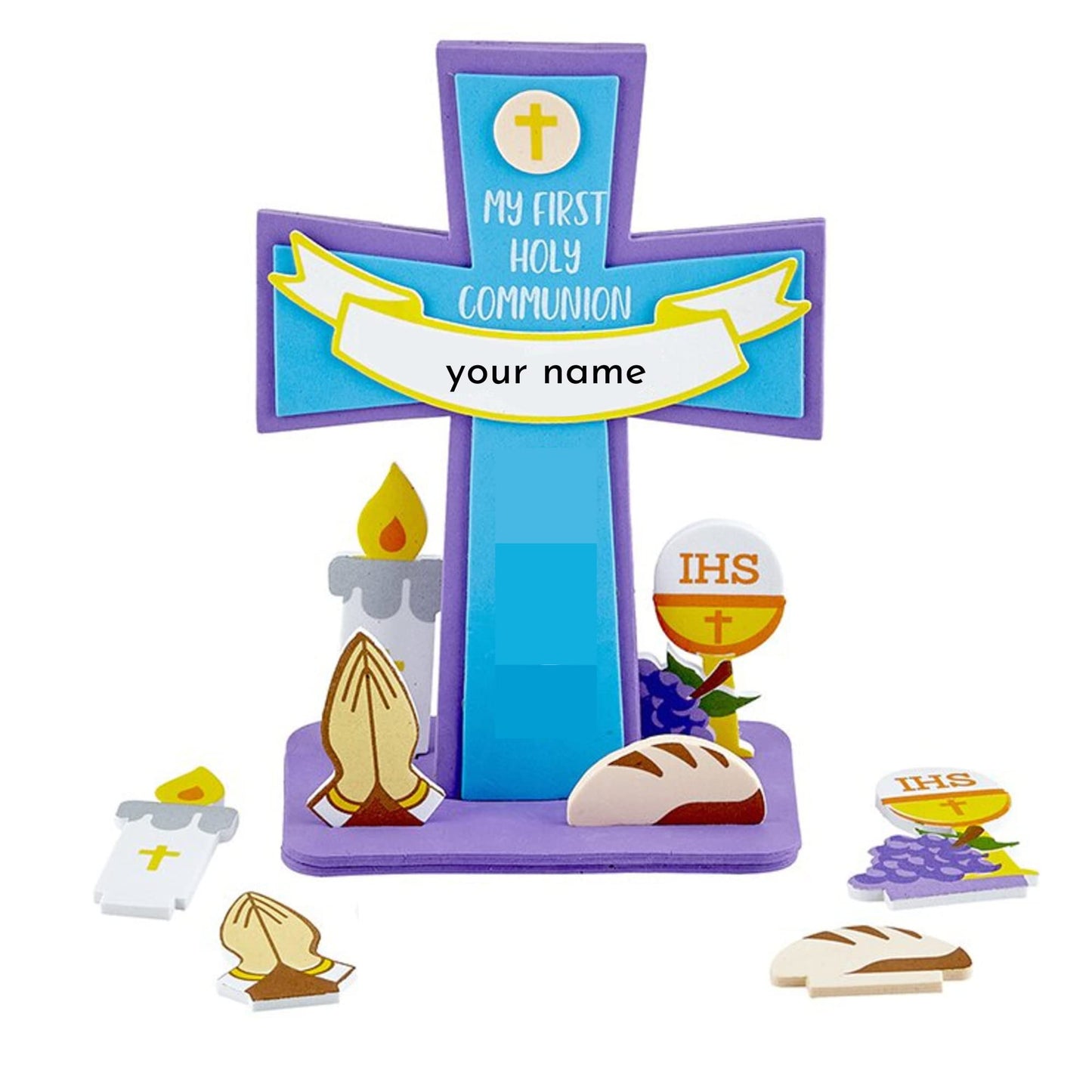 Needzo First Communion Banner Kit, Foam Frame and Cross, Catholic Crafts for Girls and Boys, 3 Pieces Included