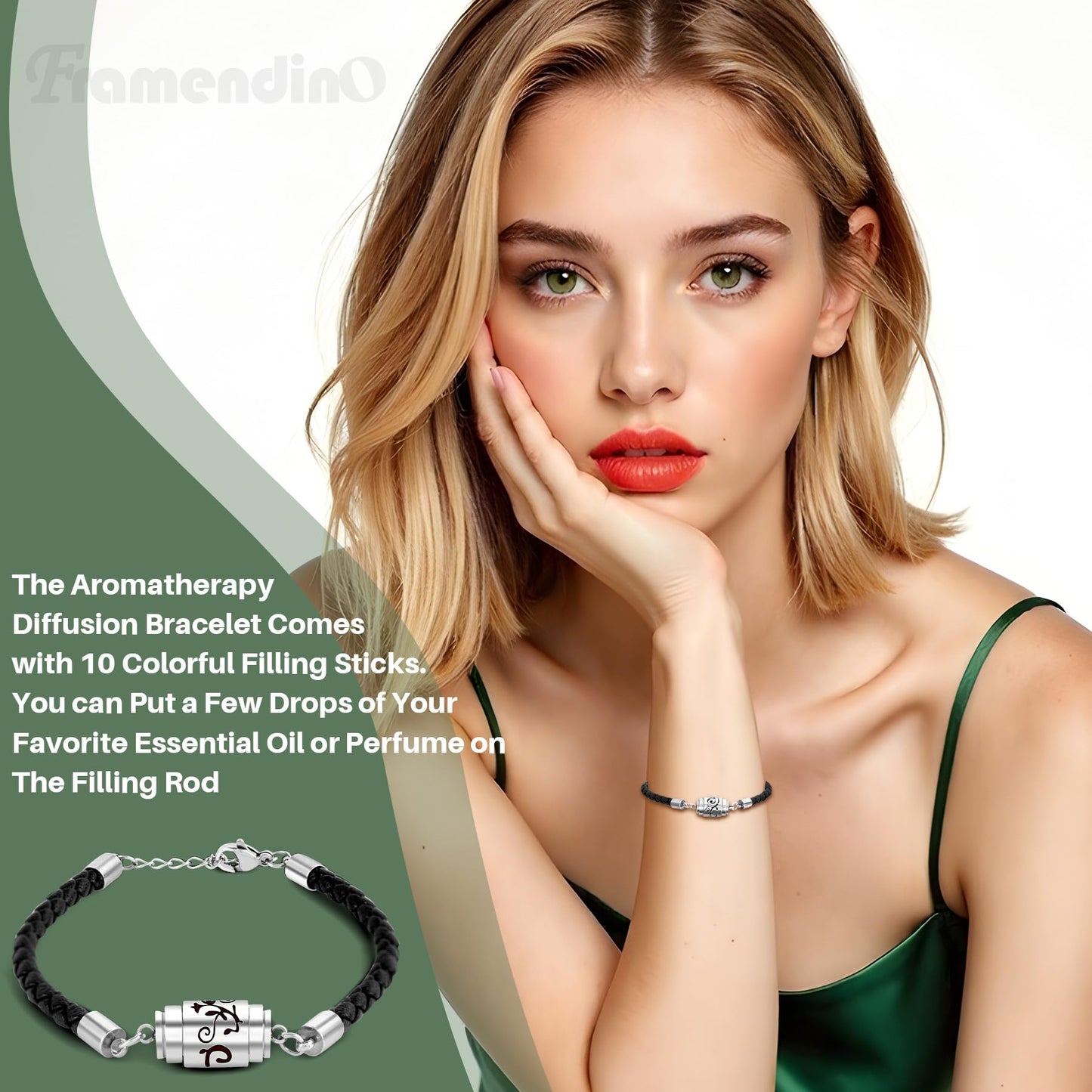 Framendino, Stainless Steel Adjustable Pattern Aroma Bracelet Essential Oil Diffuser with 10PCS Refill Sticks