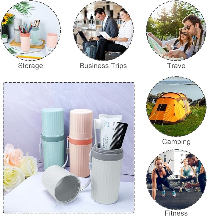 Mulbozy Travel Toothbrush Holder, Large Travel Toothbrush Cup Case, Portable Travel Toothbrush Toothpaste Makeup Storage for Business Trip Camping School - Pink