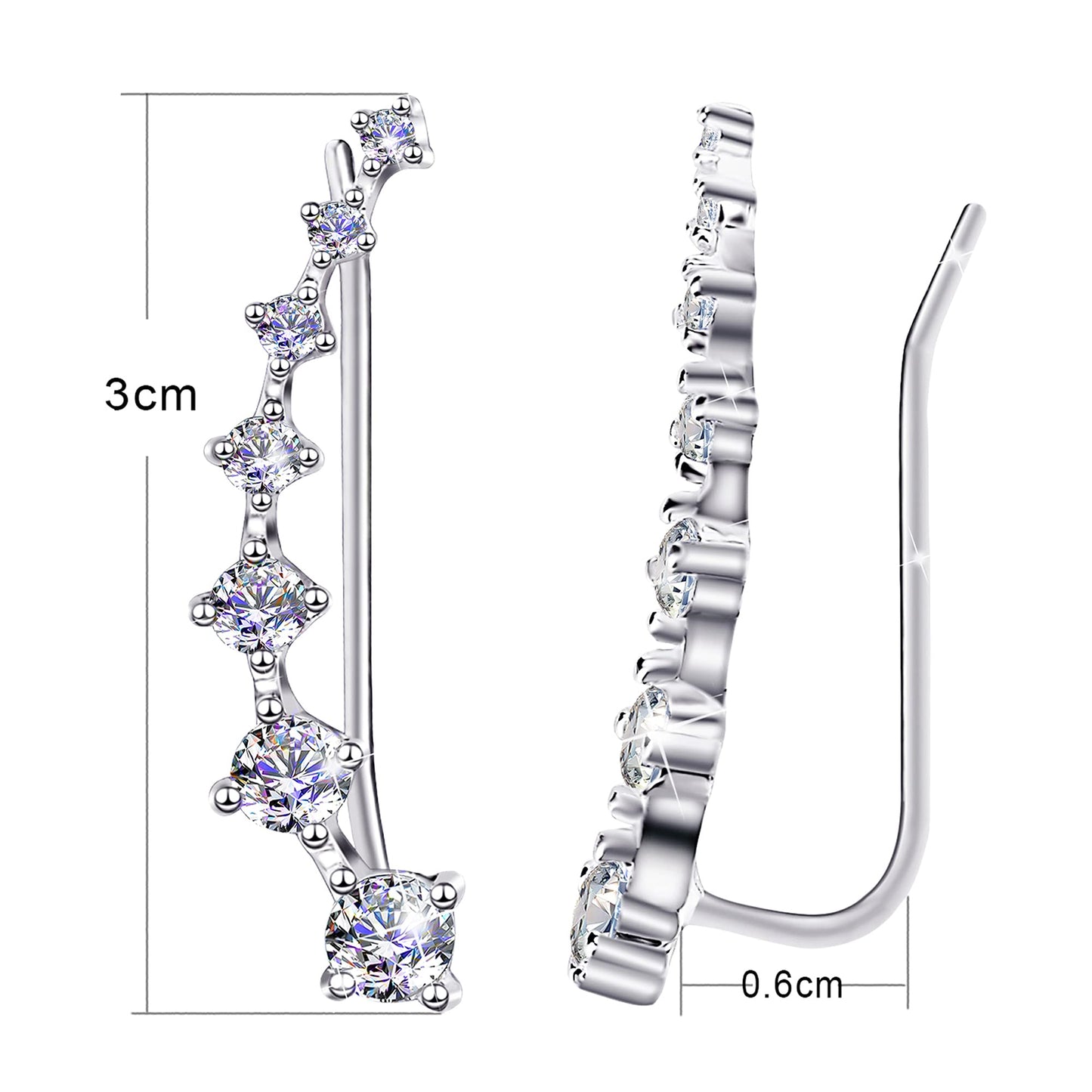 Earring for Women Cartilage 7 Crystals Ear Cuffs Hoop Climber S925 Sterling Silver Earrings with Cubic Zirconia CZ Hypoallergenic Piercing Gifts for Her