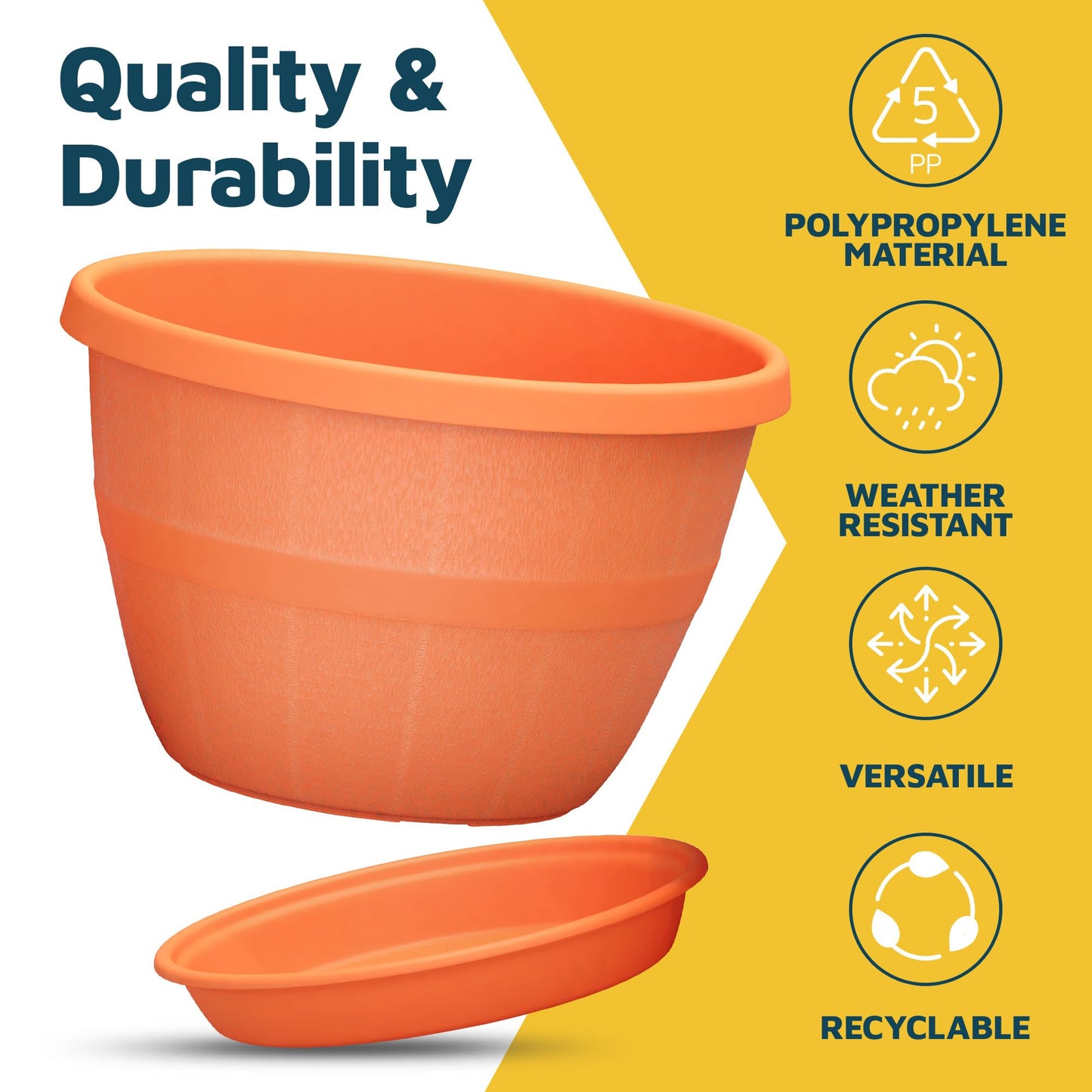 10-Inch Whiskey Barrel Planters Outdoor Pack of 25 - Durable Plastic Plant Pots for Indoor & Outdoor Use with Drainage & Saucer, Lightweight Rustic Barrel Planters for Flowers, Herbs & Small Plants
