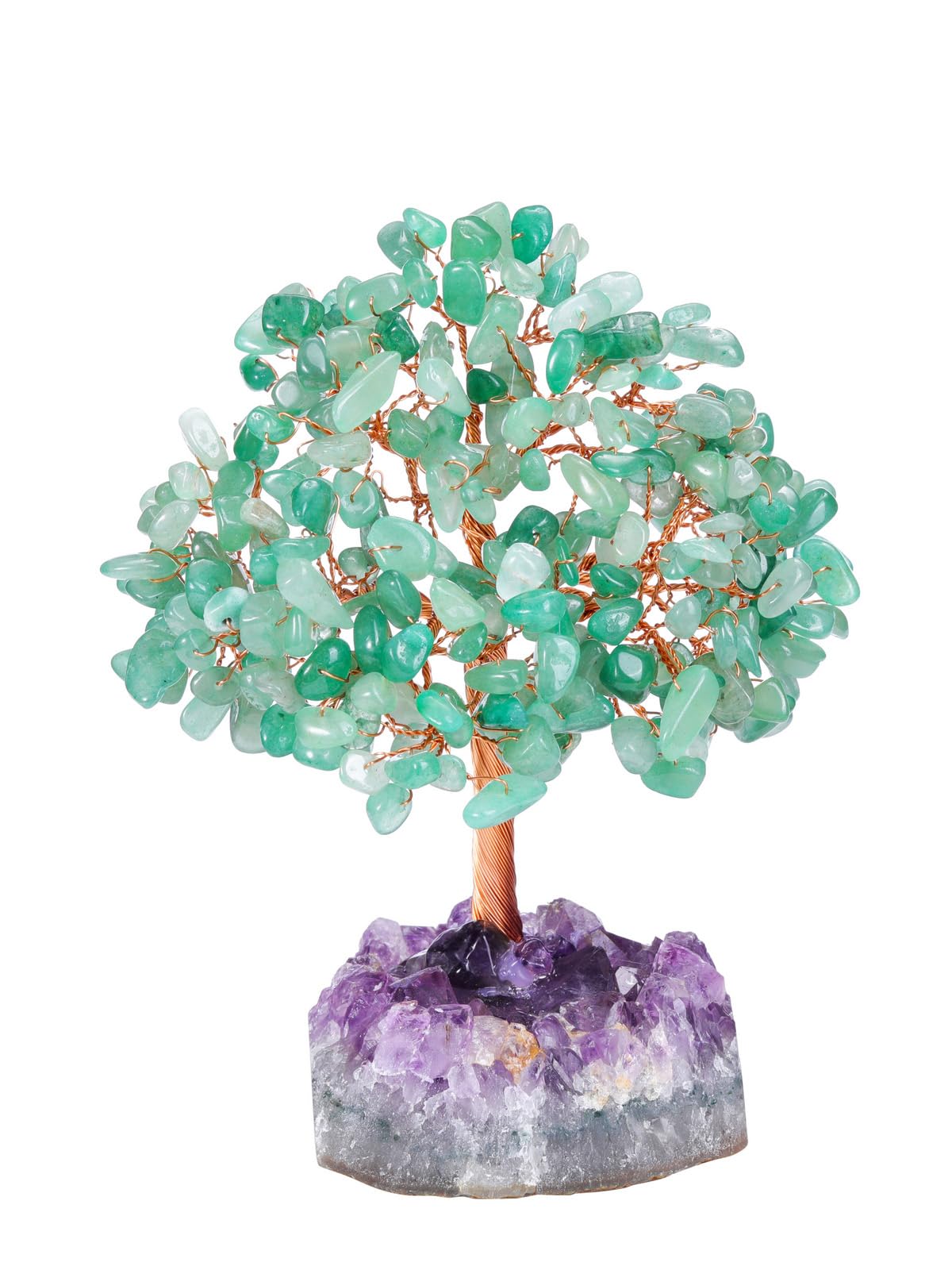 Jovivi Natural Green Aventurine Healing Crystal Money Tree on Amethyst Cluster Geode Druzy Base Feng Shui Crystals for Home Office Desk Decorations, Wealth, Good Luck