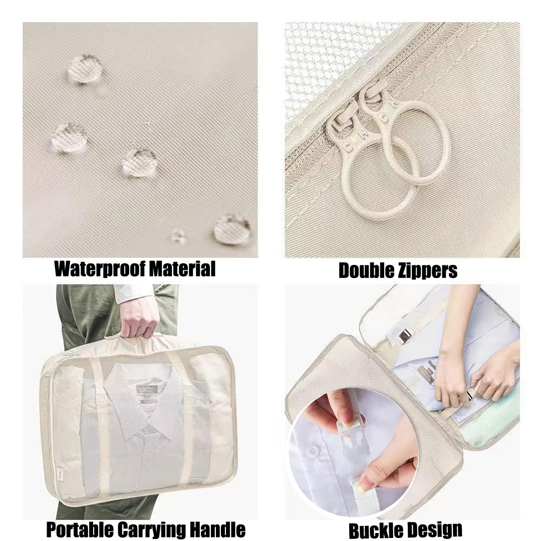 Xducom 8 Set Packing Cubes, Travel Luggage Packing Organizers (Beige)