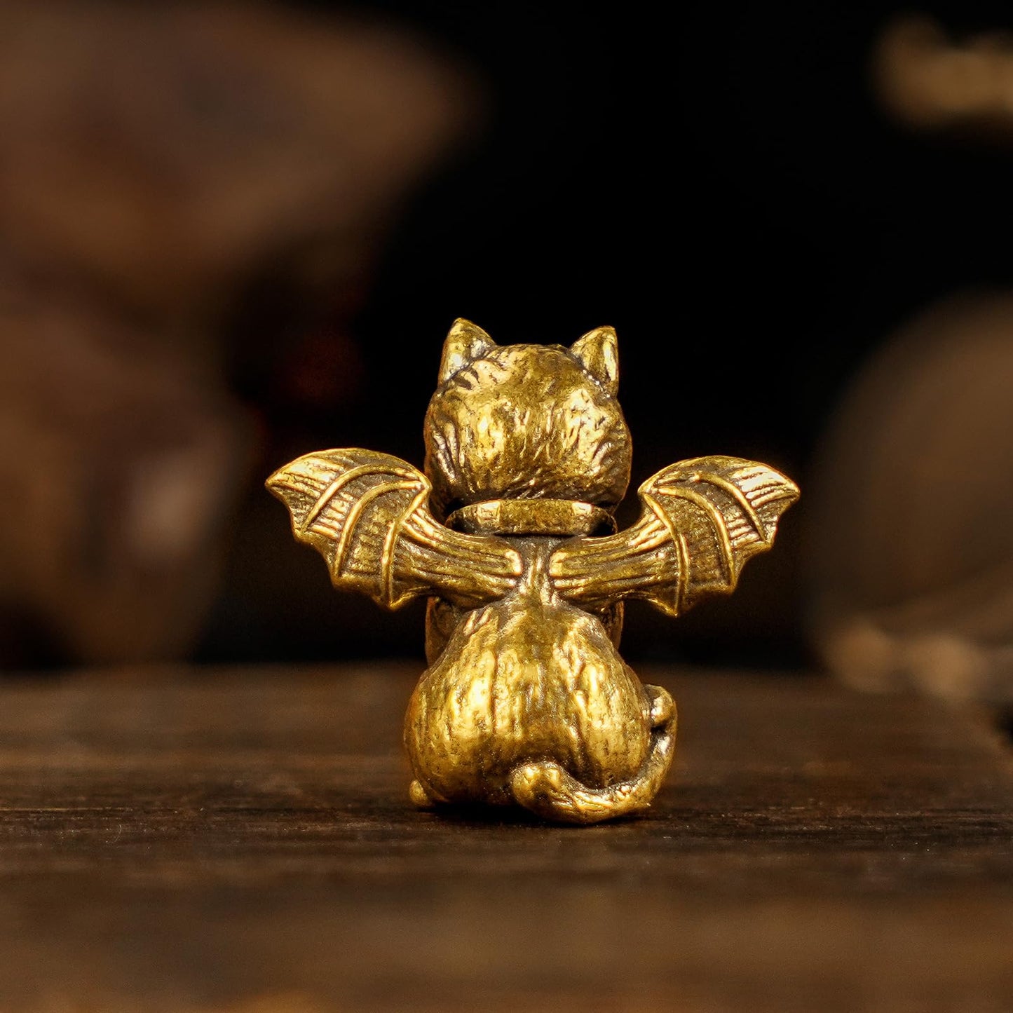 CHOVY Retro Handcrafted Evil Cat Sculpture - 100% Solid Brass Demon Cat Figurine with Wings & Fangs | Gothic Dark Fantasy Desktop Decor, Collectible Art Piece Unique Gift