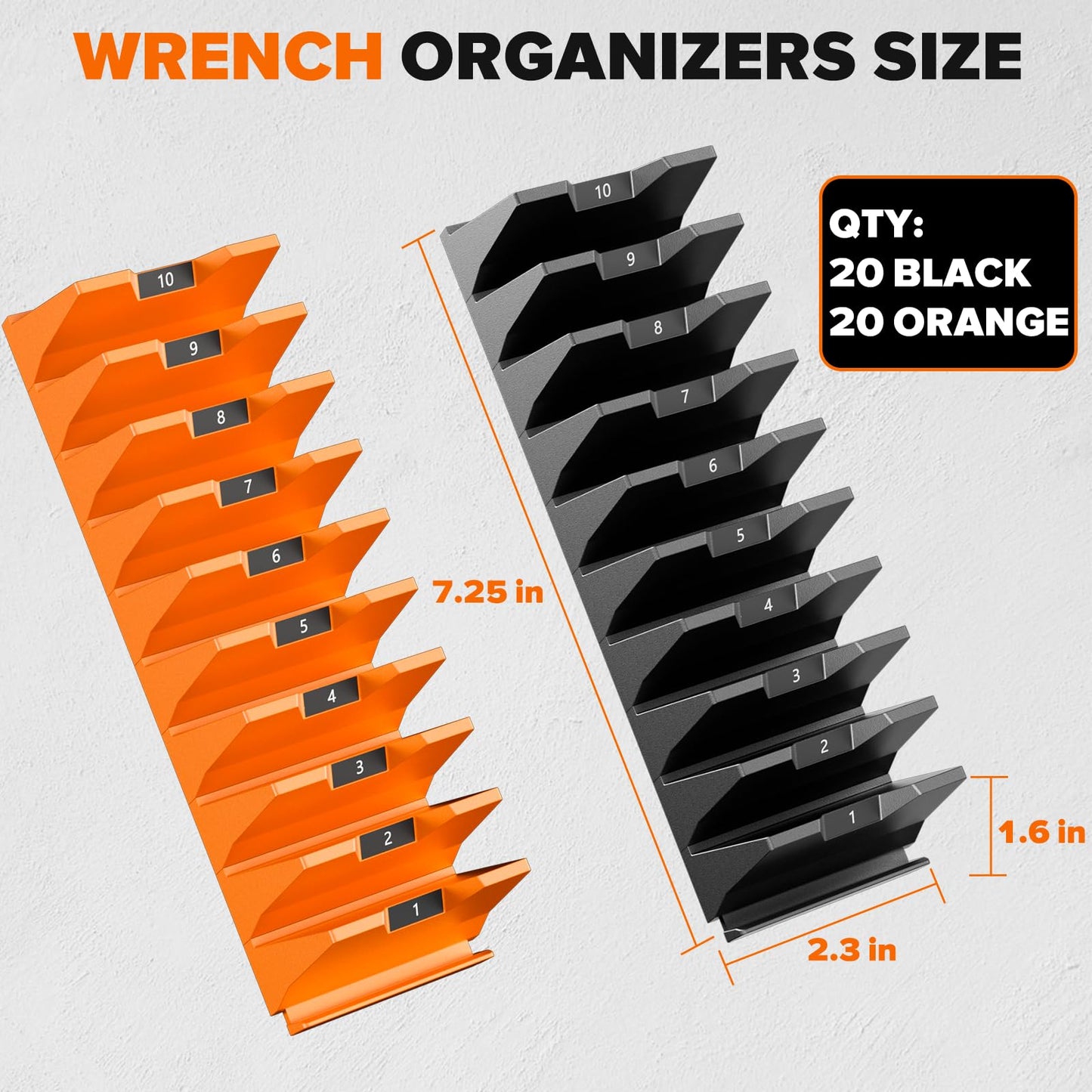 40PCS Modular Wrench Organizer - Wrench Tool Organizers for Tool Drawer Storage, Wrench Storage Set with Metric & SAE Label, Wrenches Rack Tool Gift for Professional Mechanics Men, Black & Orange