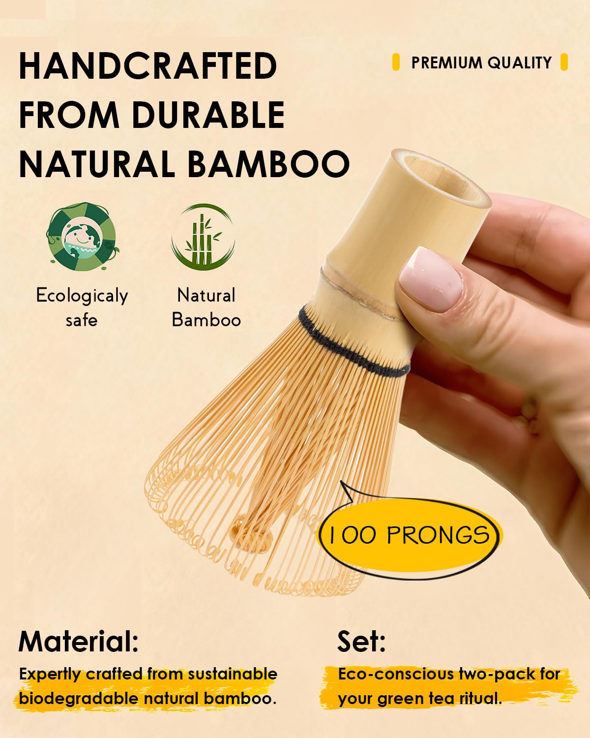 Matcha Whisk - 2-pack Bamboo matcha Whisk set, Handcrafted Traditional Japanese Chasen, 100-Prong Matcha Stirrer Wisk Mixer Brush for Authentic Matcha Tea Preparation