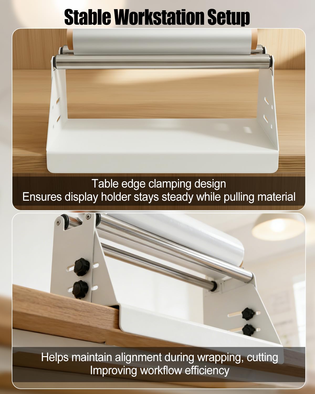 NEQXFQ Vinyl Roll Holder Storage Rack, Heavy Duty Metal Media Organizer for Wallpaper Window Film Transfer Paper Tape Rolls, Double Layer Drum Rod Display Stand White