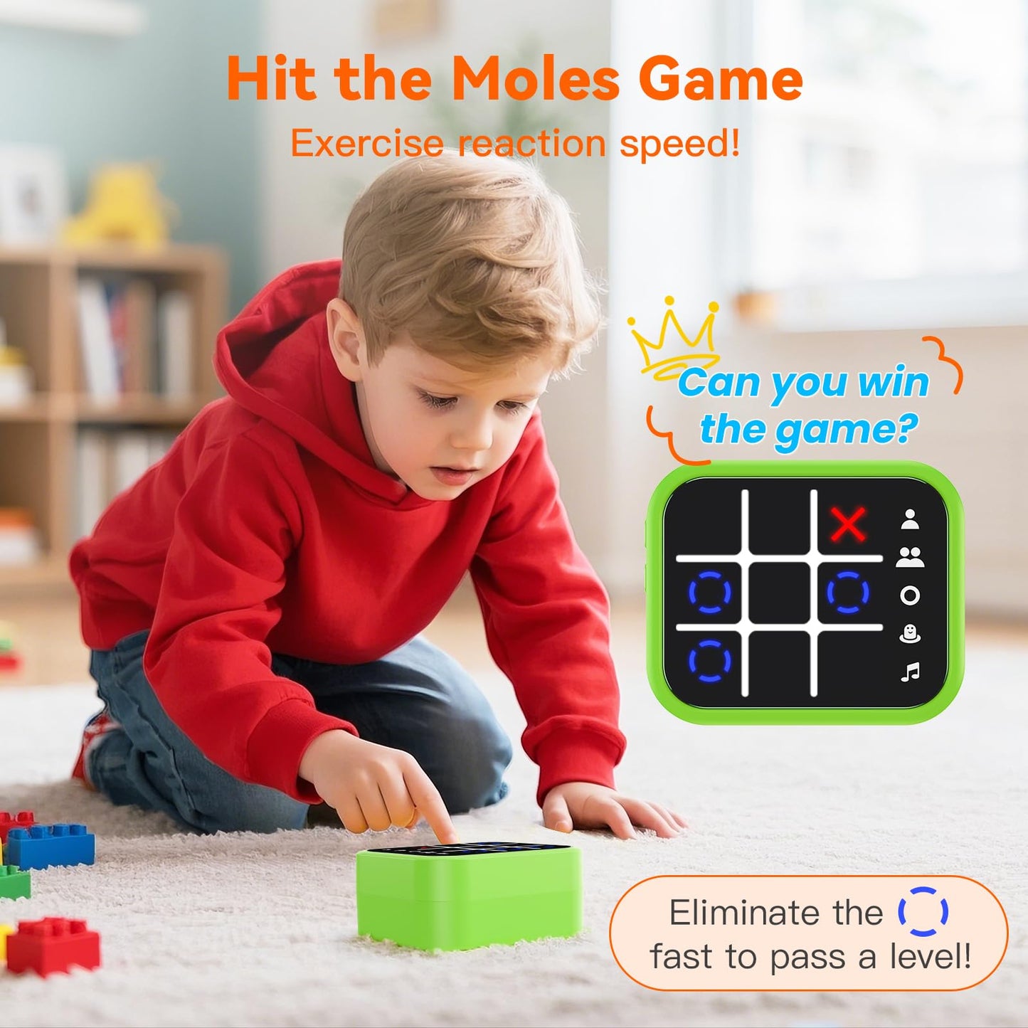 Niufuntek Rechargeable Tic Tac Toe Game Box with 5 Fun Brain Memory Games, Electronic Touchscreen Handheld Game, Portable Digital Puzzle Board Travel Toy, Gifts Choice for Kids and Adults (Green)