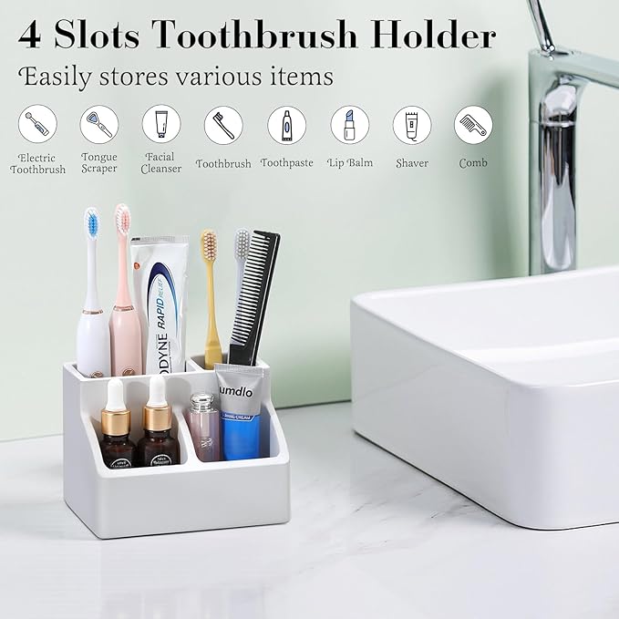 Luxspire Toothbrush Holder, Fast Drying Toothbrush Holders for Bathroom, Diatomaceous Earth Electric Tooth Brush Organizer Toothpaste Holder for Countertop Dresser, Light Gray