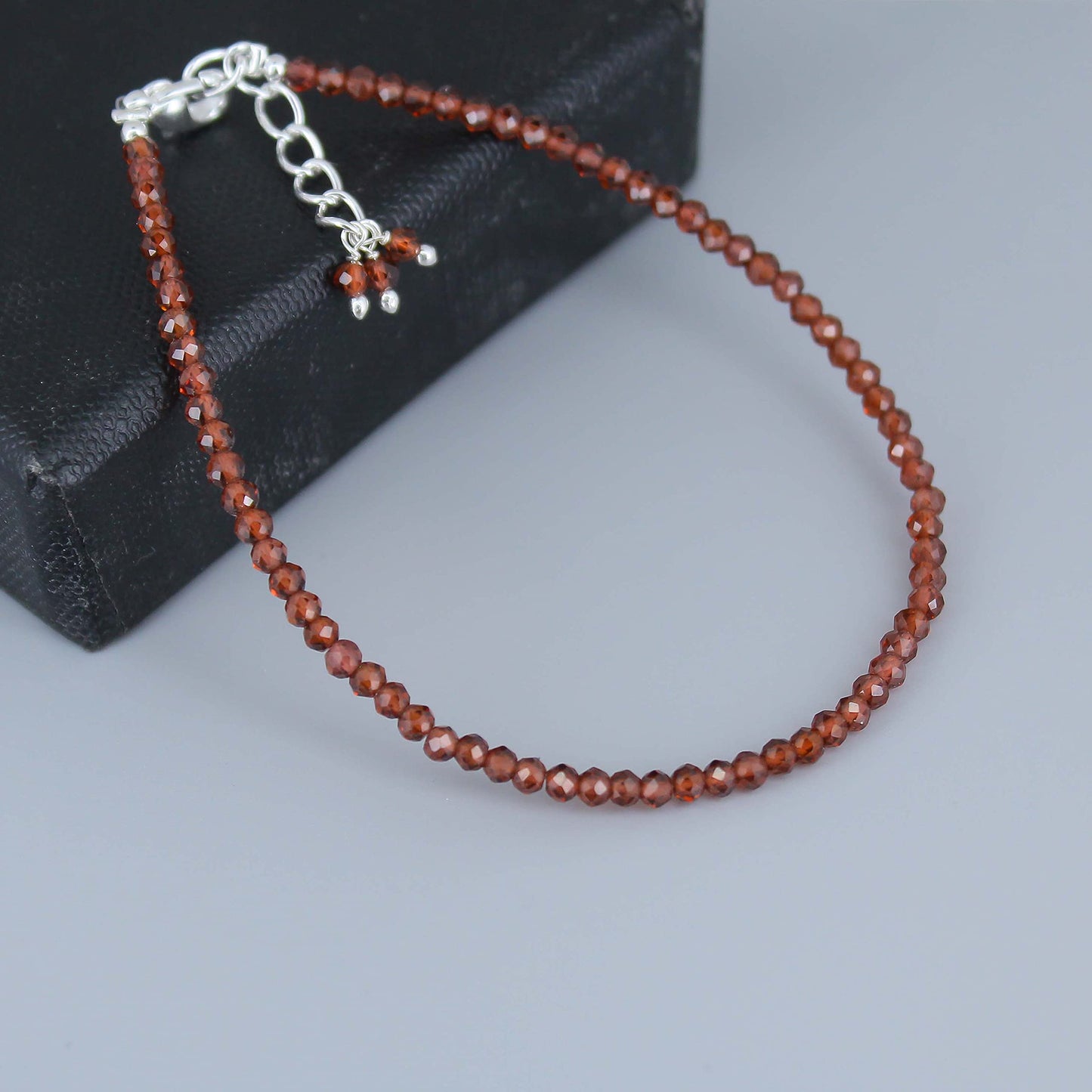 Gempires Red Garnet Dainty Bracelet for Women | Handmade 2.5 mm Faceted Beads | Minimalist Stacking Jewelry | Adjustable Lightweight Design | January Birthstone Gift