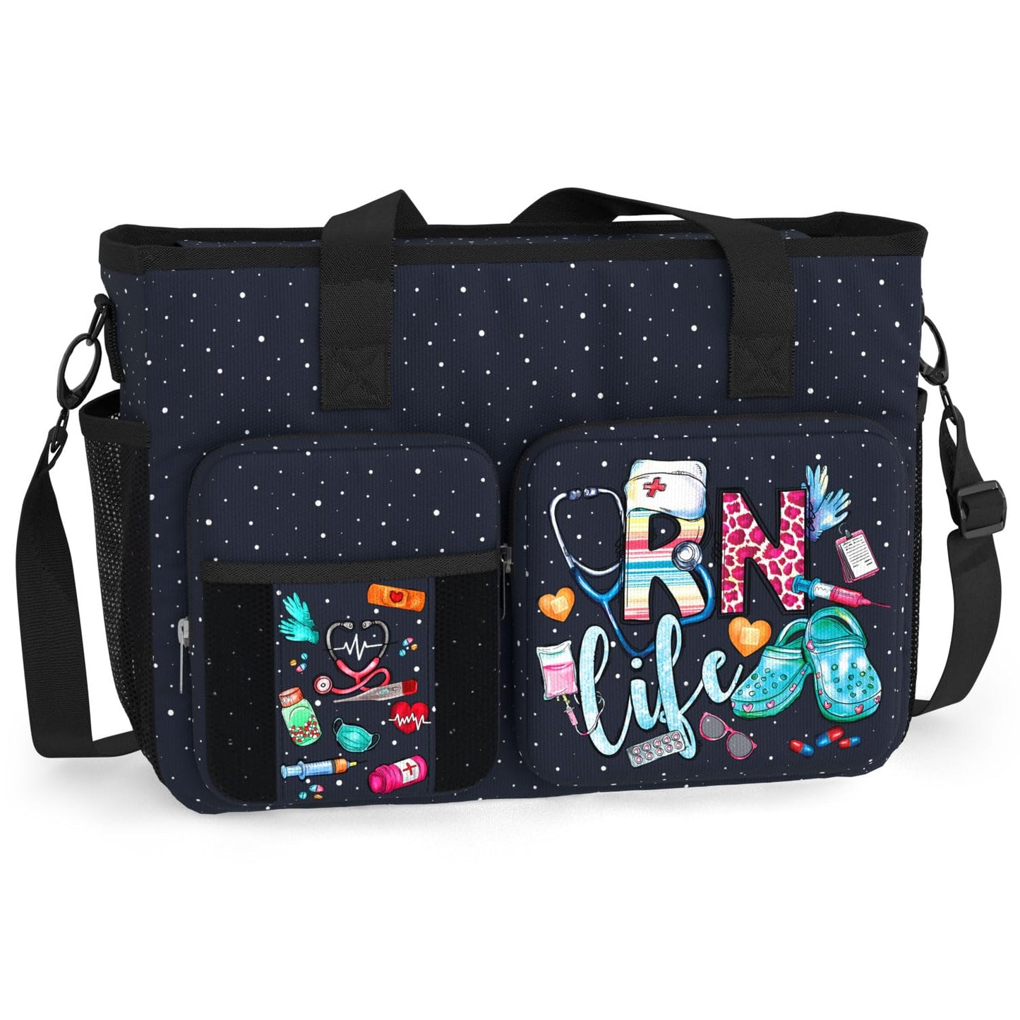 84hoods Shoulder Bag for Work. Waterproof Work Bag with Large Compartments, Padded Laptop Storage and Multiple Pockets. RN Gift for Registered Nurse. RN Life.