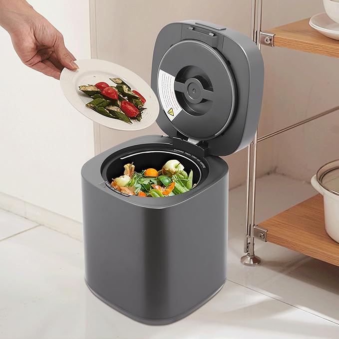 Black Electric Composting Machine 2.5L Kitchen Countertop Food Recycler Indoor Composter Bucket for Apartment Office Small Space Odor Reduction One-Button Start Auto Shut-Off 110V 25W 15-Hour Cycle