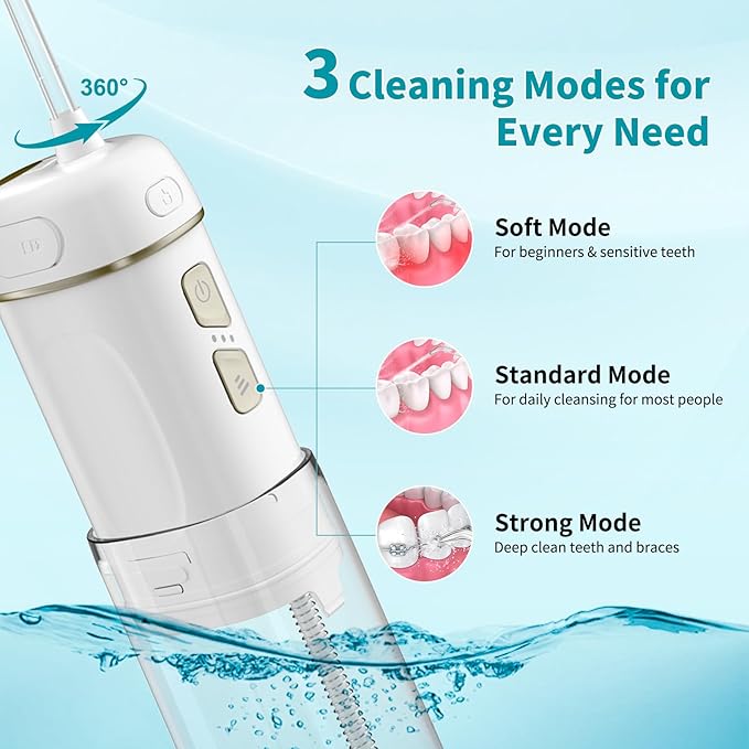 Hibbent Portable Cordless Water Flosser, Mini Oral Irrigator with 3 Modes & 4 Jet Tips, IPX7 Waterproof Rechargeable Travel Electric Dental Flosser for Braces Care, Sensitive Teeth, Orthodontic