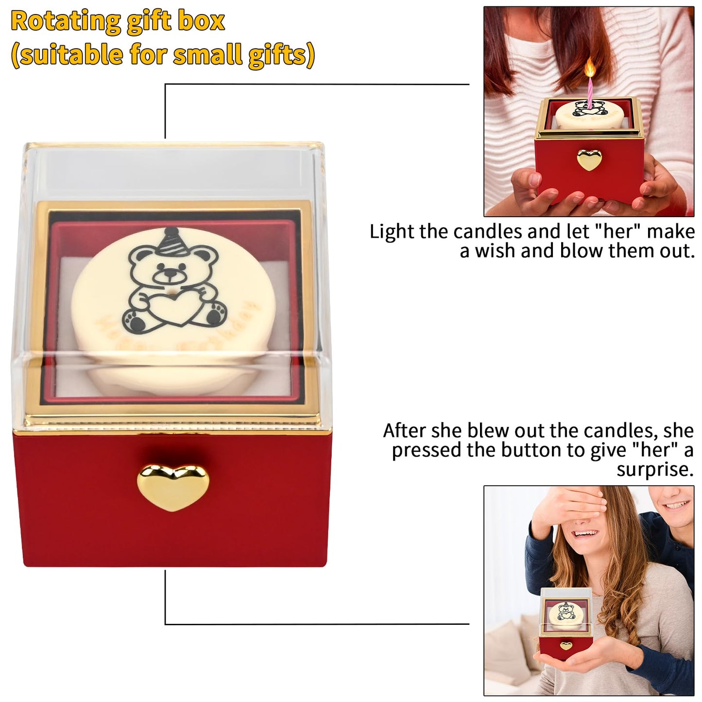 NUOGAO Rotating jewelry box, pop-up surprise gift box, romantic birthday surprise rotating necklace and ring box, Valentine's Day, birthday, anniversary, wedding gift (Red)