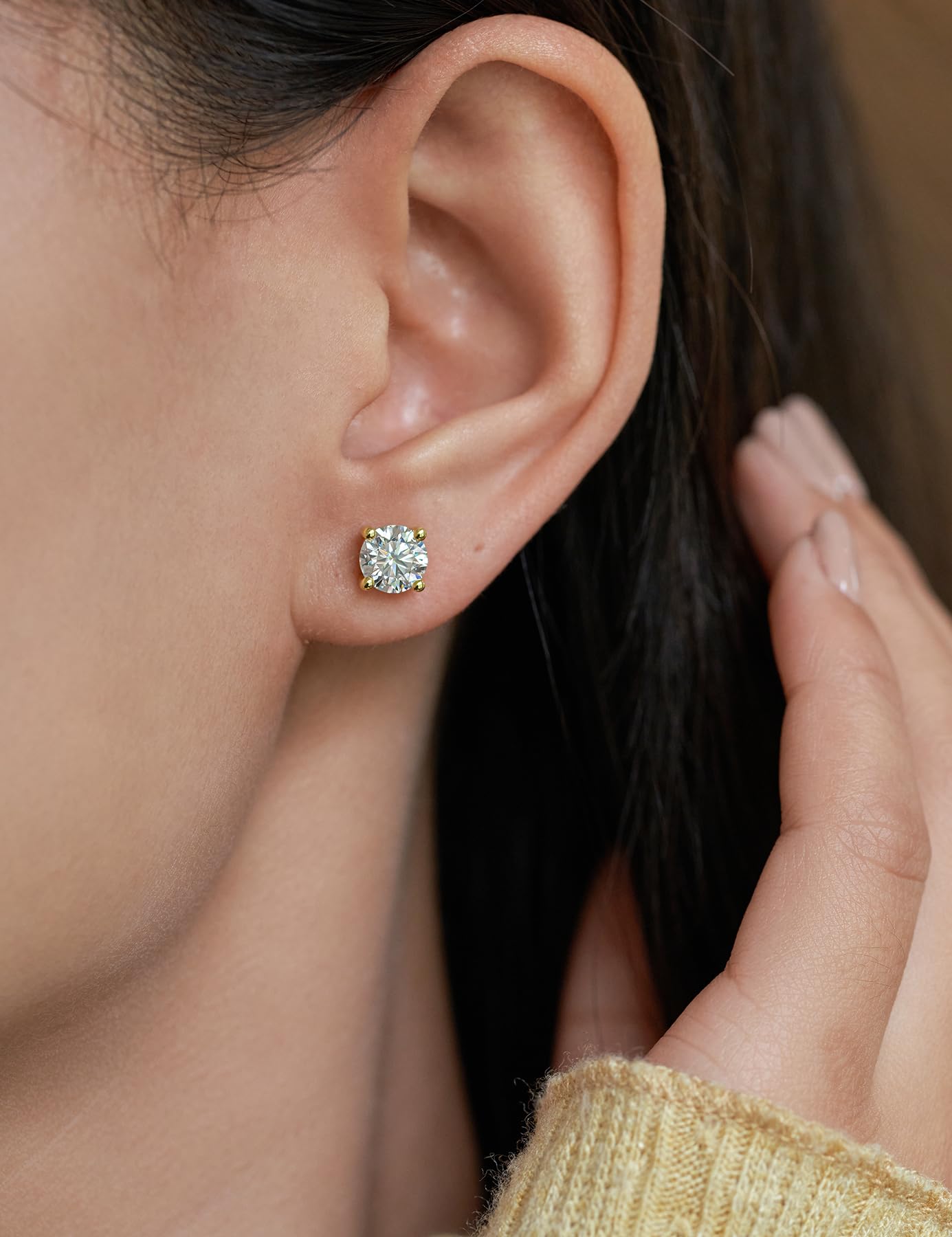 YODEWA Moissanite Stud Earrings for Women 925 Sterling Silver Hypoallergenic Butterfly Back 1 Pair DEF Color Lab Created Brilliant Round Moissanite Earrings (Yellow 2CT)